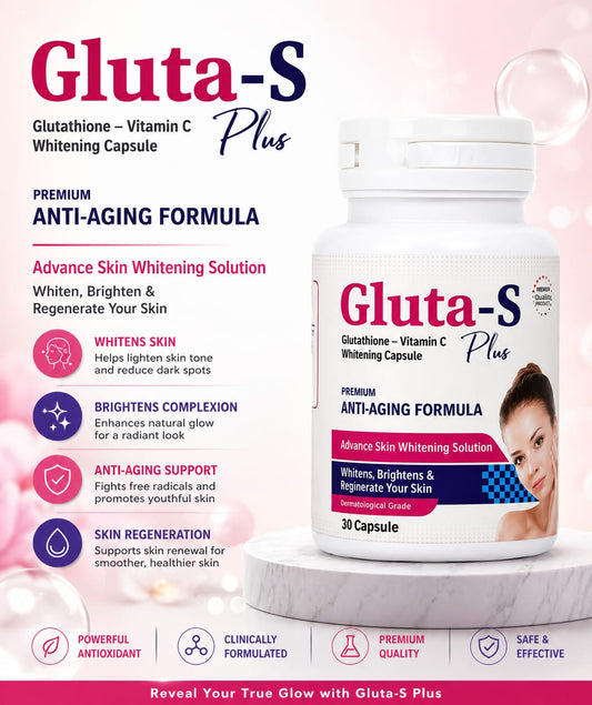 Gluta-S Plus Glutathione Vitamin C Whitening Capsules | Anti-Aging Skin Brightening Formula 30caps