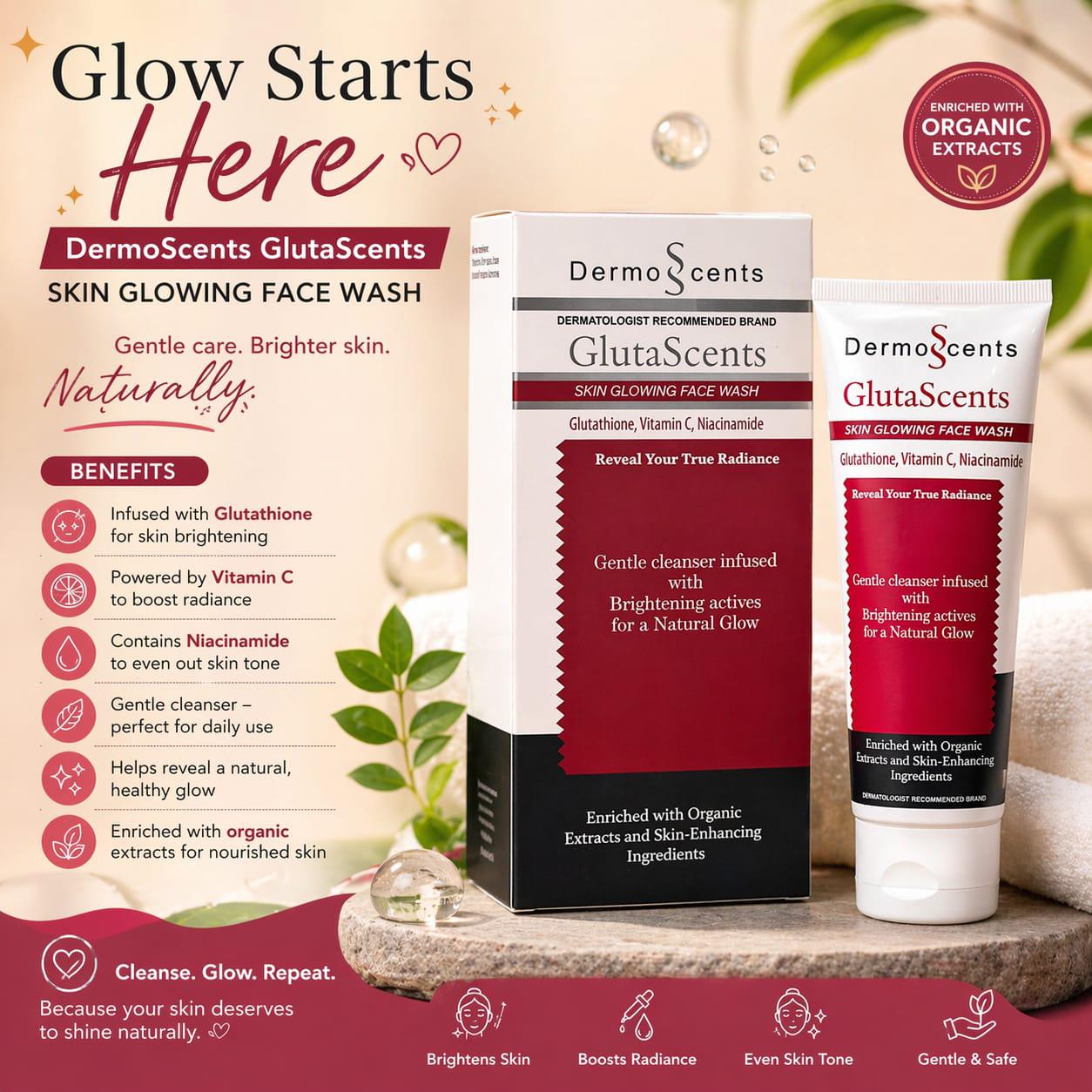 GlutaScents Skin Glowing Face Wash 75ml with Glutathione, Vitamin C & Niacinamide