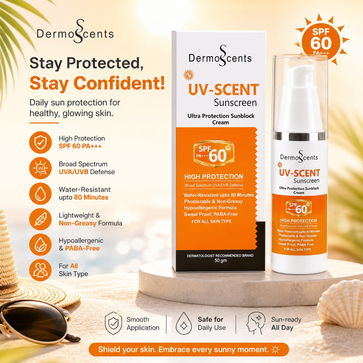 UV-Scent Sunblock SPF 60 sunscreen for face with UVA UVB protection